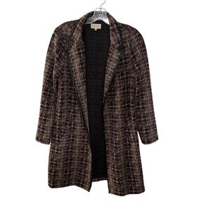 Melloday Tweed Mid Length Open Front Brown Knit Sweater Cardigan Size Medium